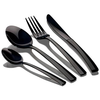 Berlinger Haus Deep Black Cuberter&iacute;a Completa 24 Piezas Acero Inoxidable, Juego De Cubiertos 6 Personas, Pulido Brillante Negro - Berlinger Haus