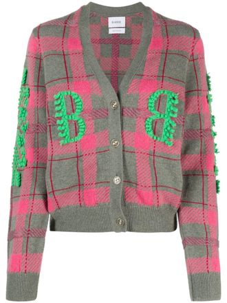 Barrie logo-embossed tartan-pattern cashmere cardigan - Green