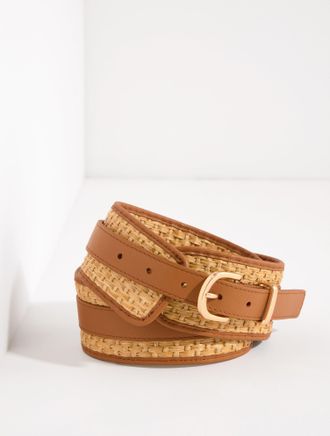 Talbots Woven Raffia Leather Belt - Natural - Medium Talbots