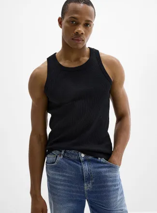 Le 31 Mens Finely ribbed stretch Tank Top Slim fit