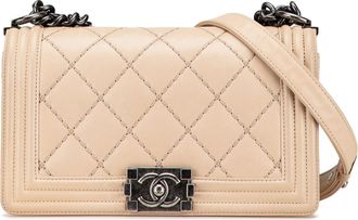 Chanel Pre-owned Womens Boy Bag Quilted Leather Crossbody - Cream - One Size