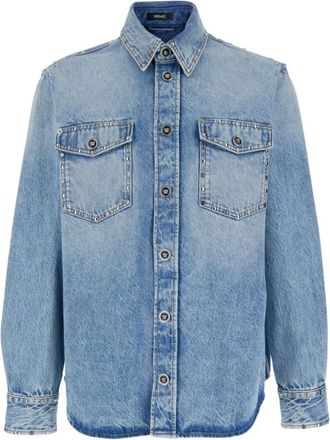 Versace Denim Overhemd Met Noppen - Heren - Spijkeroverhemden - Blauw - L - Denim - Overhemden