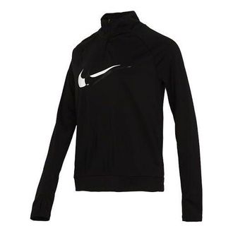 Nike (WMNS) Nike DRI-FIT Half Zipper Quick Dry Reflective Sports Long Sleeves Black T-Shirt DD6842-010