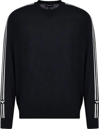 Emporio Armani Wollen Crewneck Logo Sweatshirt - Heren - Ronde hals truien - Zwart - XL - Wol - Truien & Vesten
