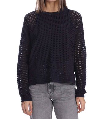 Minnie Rose Cotton Cashmere Open Stitch Pullover Top In Navy