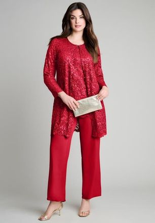 Roaman's Plus-Size 3 Piece Allover Sequin Lace Jacket And Tank Pant Set in Classic Red at Nordstrom, Size 14