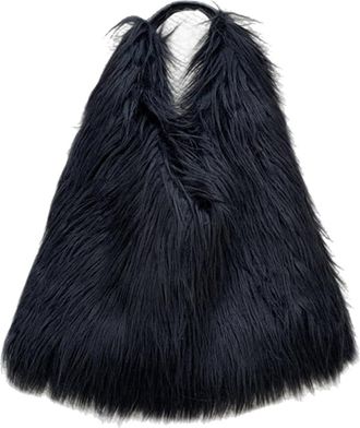 Generic Plush Tote Handbag Casual Furry Armpit Bag Versatile Large Capacity Women Fuzzy Tote Handbag Hasp Fall Winter Soft Bag (Black)