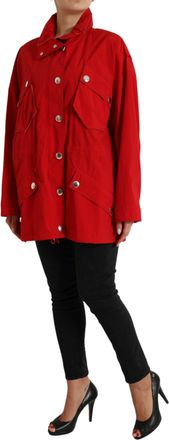 Dolce & Gabbana Womens Red Polyester Hooded Button Rain Coat Jacket Clothing
