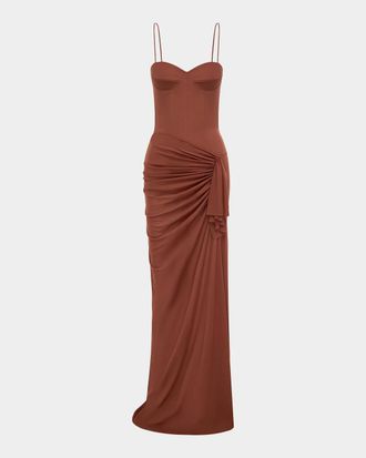 Alex Perry Sleeveless Draped Bustier Column Gown