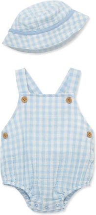 Little Me Check Print Bodysuit & Bucket Hat Set in Blue at Nordstrom, Size 12M