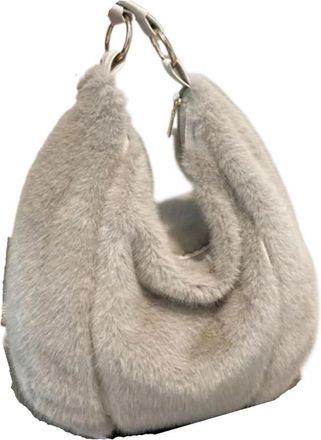 Generic Compatible For Plush Tote Bag Women Casual Furry Handbag Large Capacity Soft Polyester Single Shoulder(Grey)