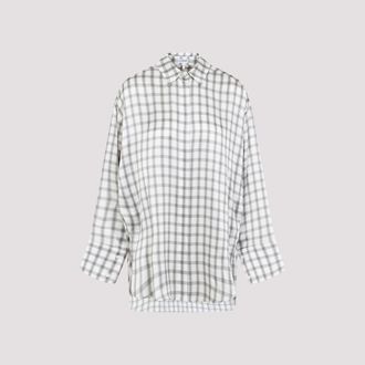 Loewe White Grey Check satin Shirt