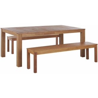 Beliani Set da Pranzo da Giardino con Tavolo e 2 Panche per 6 Persone in Legno di Eucalipto Naturale Monsano