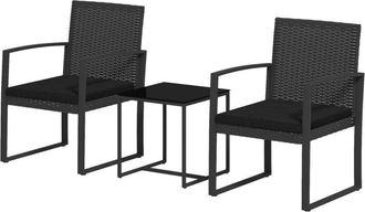 OUTSUNNY Set da Esterno 2 Poltroncine e Tavolino in Vetro Effetto Rattan Nero