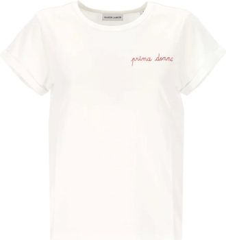 Maison Labiche rolled-sleeve embroidered T-shirt - women - Organic Cotton - S - White