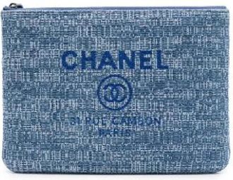 Chanel Pre-owned Deauville O Case - Dames - Vintage Clutch - Blauw - ONE Size - Tweed - Vintage