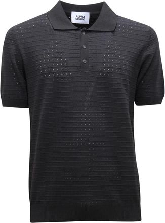 Alpha Studio Traforata Knit Shirt - Heren - Polos - Grijs - M - Katoen - Tops