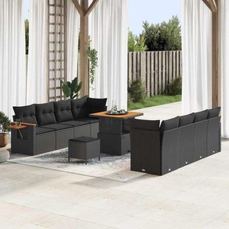 vidaXL Vidaxl - Conjunto De Sof&aacute; De Jard&iacute;n Manual 11 Pcs Negro 80 X 80 X 71 Cm