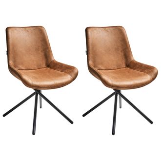 Beliani Beliani - Conjunto De 2 Sillas De Comedor Patas Entrecruzadas De Hierro Tapicer&iacute;a De Gamuza Sint&eacute;tica Marr&oacute;n Dorado Hailey
