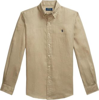 Ralph Lauren Classic Fit Linnen Overhemd - Heren - Casual Overhemden - Beige - M - Linnen - Overhemden