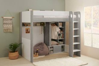 Flair Hampton High Sleeper Bed with Wardrobe in Grey | Size: Single