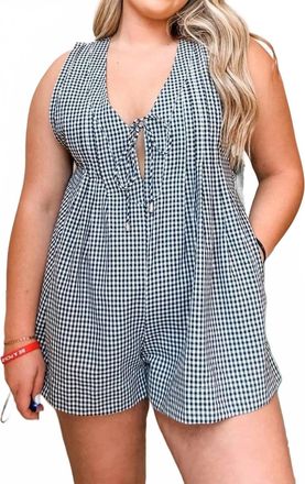 Olivaceous Gingham Romper In Black And White