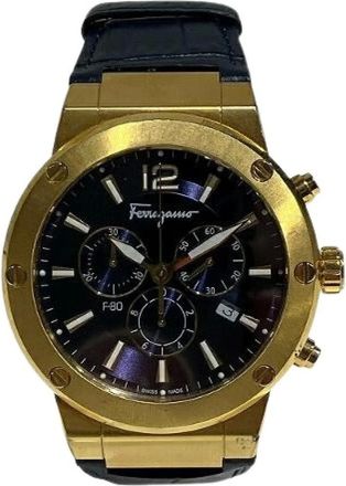 Ferragamo Pre-owned Watches, male, Blue, Size: ONE SIZE Pre-owned Gold Plated Quartz Chronograph