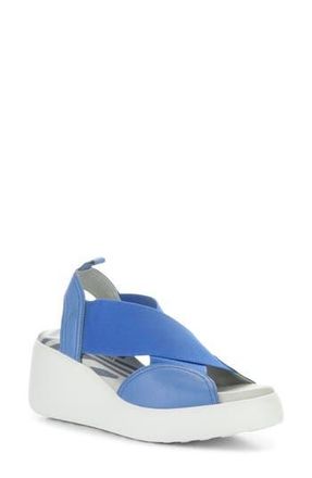 FLY London Daif Platform Wedge Sandal in 002 Blue Mousse/Elastic at Nordstrom Rack, Size 10-10.5Us / 41Eu