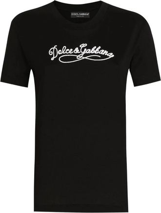 Dolce & Gabbana Jersey T-shirt met borduursel - Dames - T-shirts - Zwart - XS - Katoen - Tops