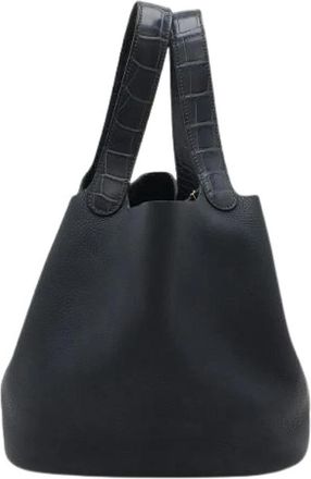 Herm&egrave;s Pre-owned Picotin Lock Touch MM Taurillon Clemence Handbag - Dames - Vintage Tas - Zwart - ONE Size - Leer - Vintage