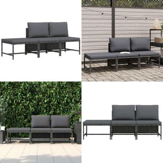 vidaXL Set Divani da Giardino 3 pz con Cuscini Grigio in Polyrattan - Set da giardino - Divani in rattan