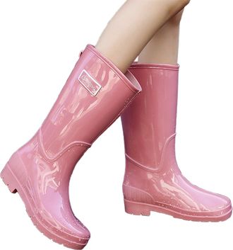 Generic Womens Wellington Boots Knee Ladies Wellie Rubber Chemical Resistant PVC Anti-Skid Slip On Shoe Fashion Shoes Wider Calf Fitting Rain Boot for Outdoor