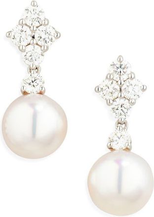 Mikimoto Akoya Pearl & Diamond Earrings in Pearl/White Gold at Nordstrom