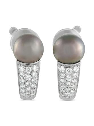 Boucheron Orecchini a clip in oro bianco 18 carati con diamanti e perle - Argento