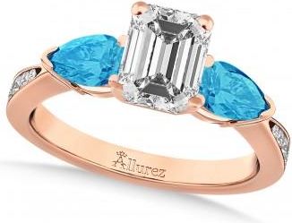 Allurez Emerald Diamond & Pear Blue Topaz Engagement Ring 14k Rose Gold (1.29ct)