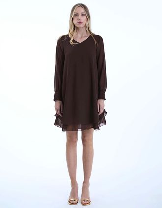 James Lakeland Womens Long Sleeve Brown Wave Hem Dress - Size: 22/20