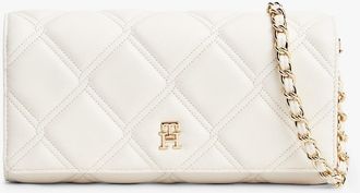 Tommy Hilfiger Womens Quilted Chain Strap Flap Wallet - Soft Cream