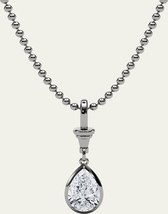 HauteCarat 18K Ball and Chain Pear Shape Lab Grown Diamond Pendant Necklace, 3.0tcw