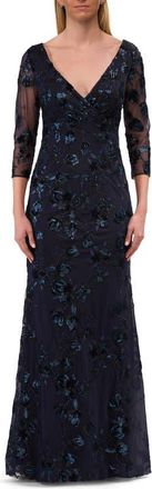 La Femme Three Quarter Sleeve Sequin Lace Mother of the Bride Dress in Navy at Nordstrom, Size 12