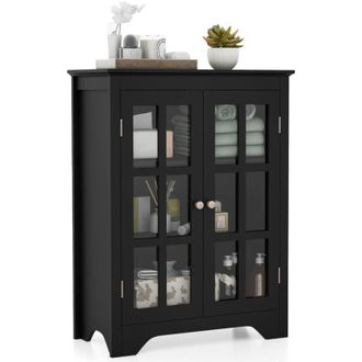 Costway Bathroom Floor Cabinet Freestanding Display Storage Cabinet w/ Doors