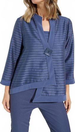 Joseph Ribkoff Sheer Stripes Three-Quarter Sleeves Asymmetric Jacket In Mineral Blue