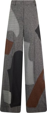 Moschino Loose Patchwork Broeken - Dames - Wijde Broeken - Grijs - S - Wol - Broeken