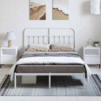 Berkfield Home Metal Bed Frame with Headboard White 150x200 cm King Size