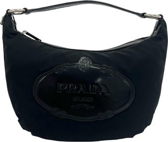 Prada Black Nylon Leather Shoulder Bag Tote Bag (Pre-Owned)