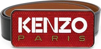 Kenzo Logo Plaque Leren Riem - Heren - Riemen - Zwart - 85 CM - Leer - Accessoires