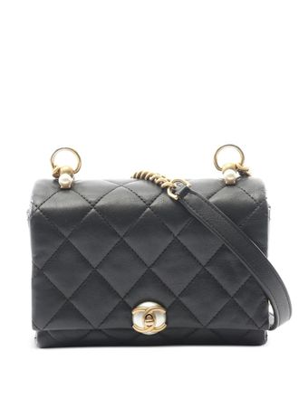Chanel 2019 Mini Quilted Calfskin Pearl CC Accordion Flap crossbody bag - Nero