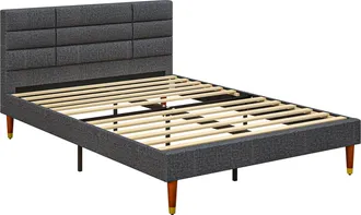 HOMCOM 4ft Upholstered Double Bed Frame W/ Wooden Slat No Box Spring Needed | TJ Hughes