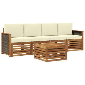 vidaXL Conjunto De Sof&aacute;s De Exterior Con Coj&iacute;n 5 Pcs Natural Y Crema Vidaxl