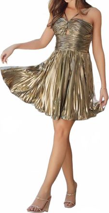 Nox Anabel Halter Neck Metallic A-Line Dress In Gold