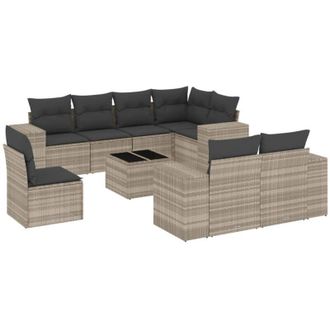 vidaXL Set Muebles Jard&iacute;n 9 Pzas Y Cojines Rat&aacute;n Sint&eacute;tico Gris Claro Vidaxl
